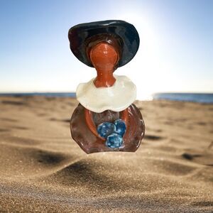 Lovely Faceless Lady with Blue Flowers 6 Inches Terracotta Vintage Folk Art